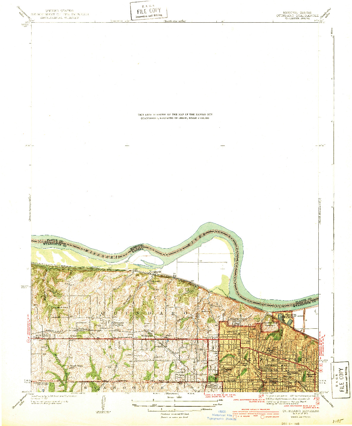 USGS 1:31680-SCALE QUADRANGLE FOR QUINDARO, MO 1943