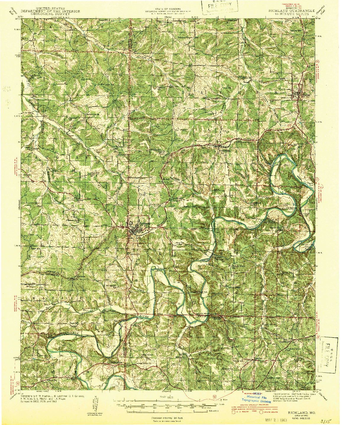 USGS 1:62500-SCALE QUADRANGLE FOR RICHLAND, MO 1943