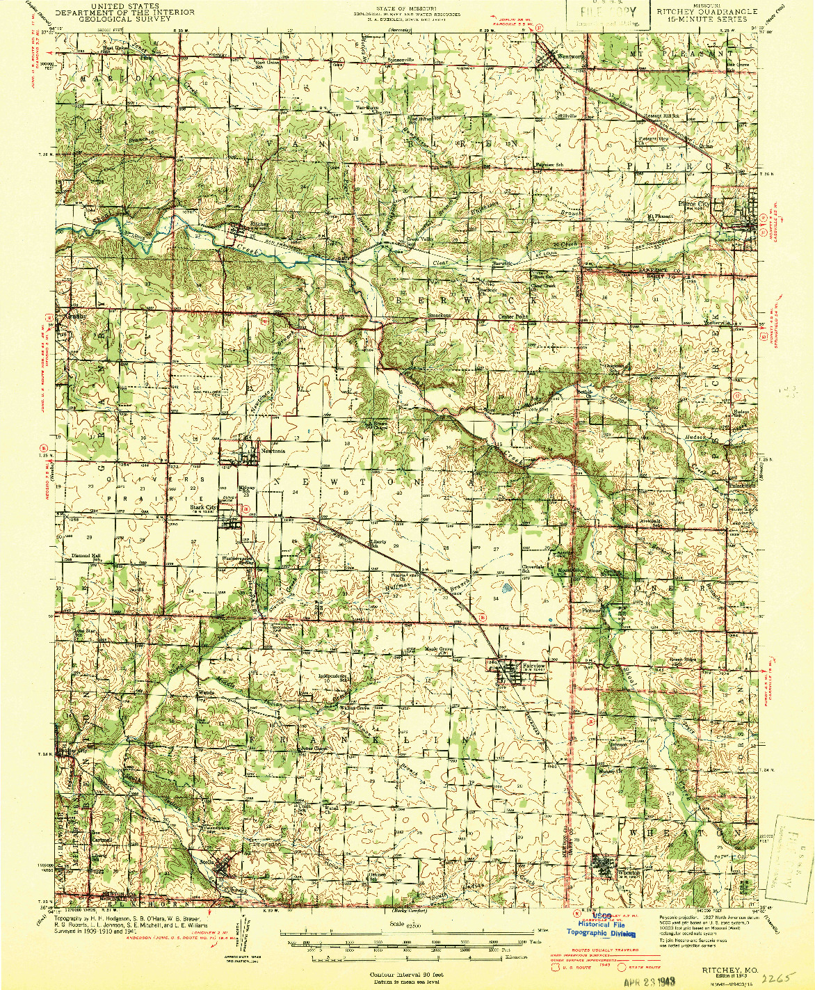 USGS 1:62500-SCALE QUADRANGLE FOR RITCHEY, MO 1943
