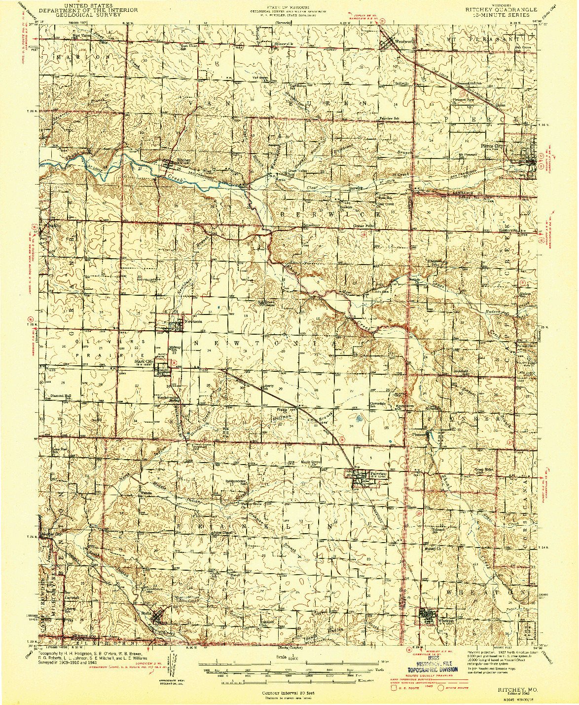 USGS 1:62500-SCALE QUADRANGLE FOR RITCHEY, MO 1943