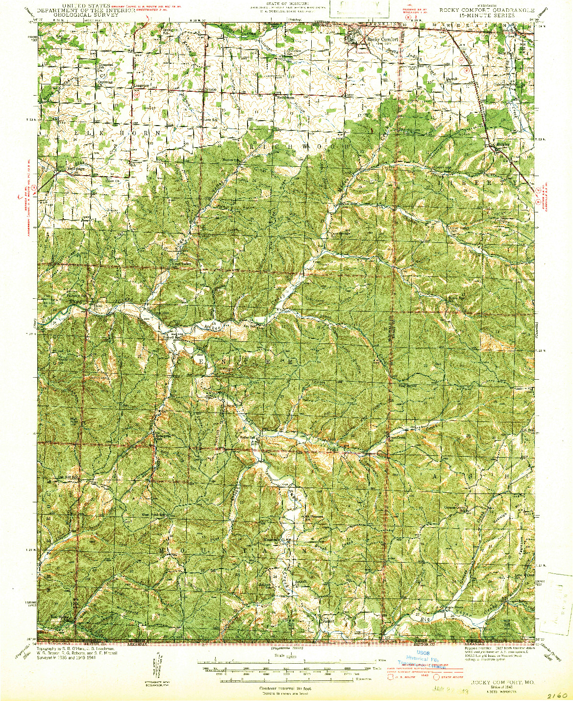 USGS 1:62500-SCALE QUADRANGLE FOR ROCKY COMFORT, MO 1943