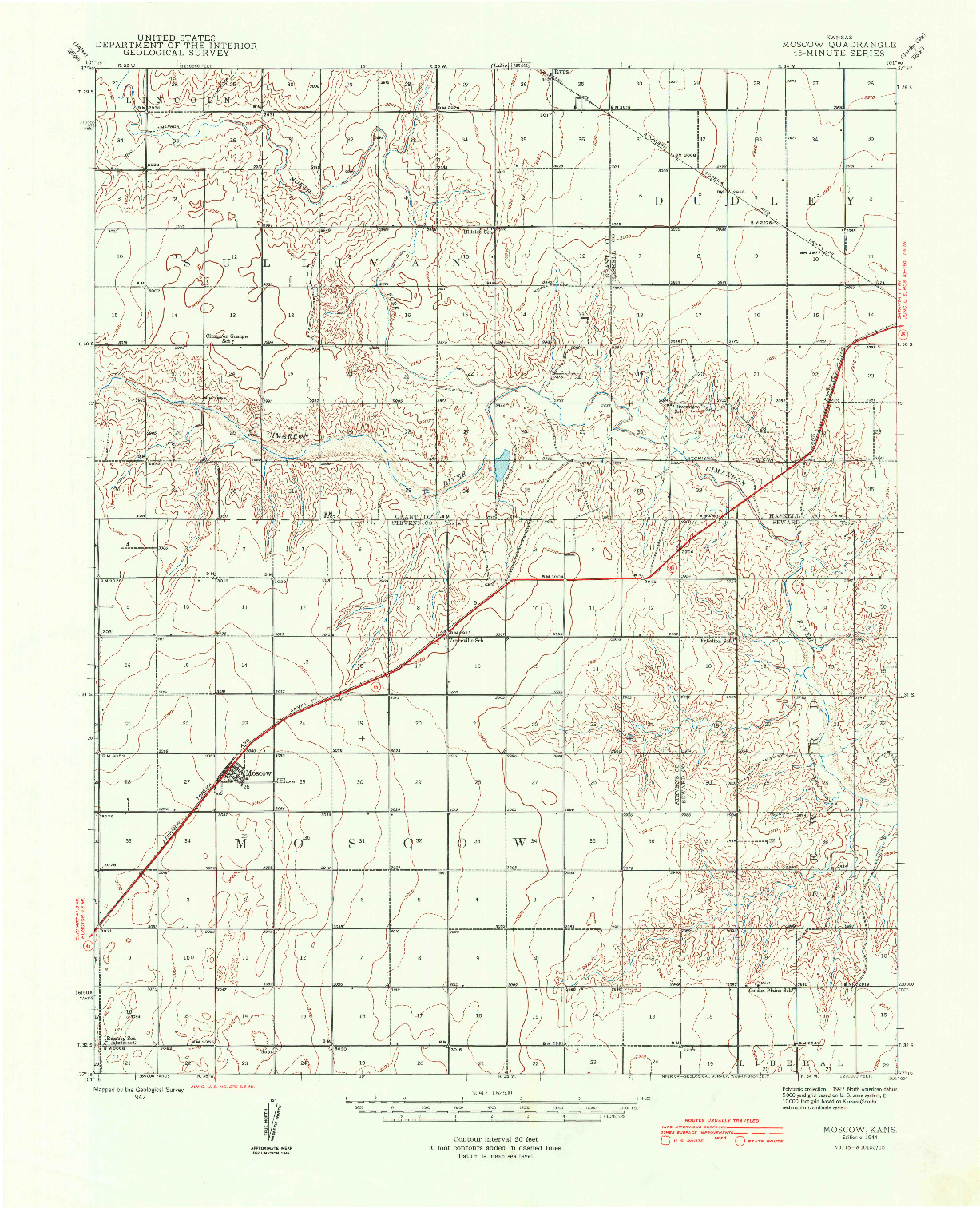 USGS 1:62500-SCALE QUADRANGLE FOR MOSCOW, KS 1944
