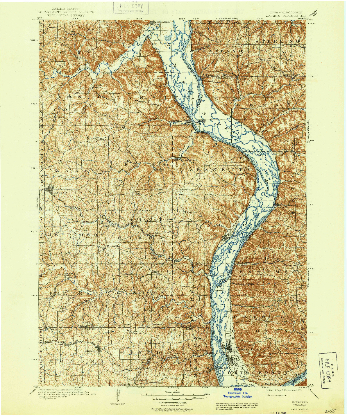 USGS 1:125000-SCALE QUADRANGLE FOR WAUKON, IA 1903