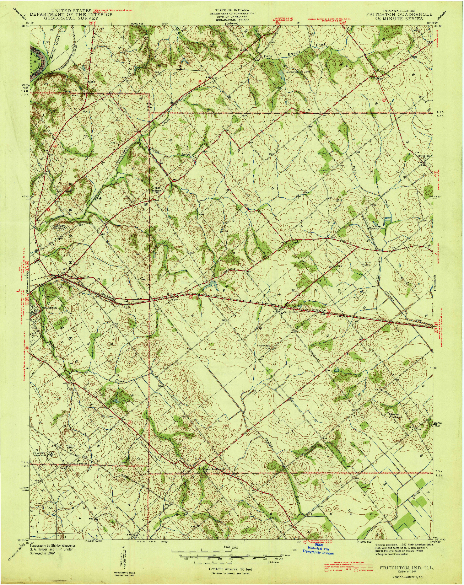 USGS 1:24000-SCALE QUADRANGLE FOR FRITCHTON, IN 1944