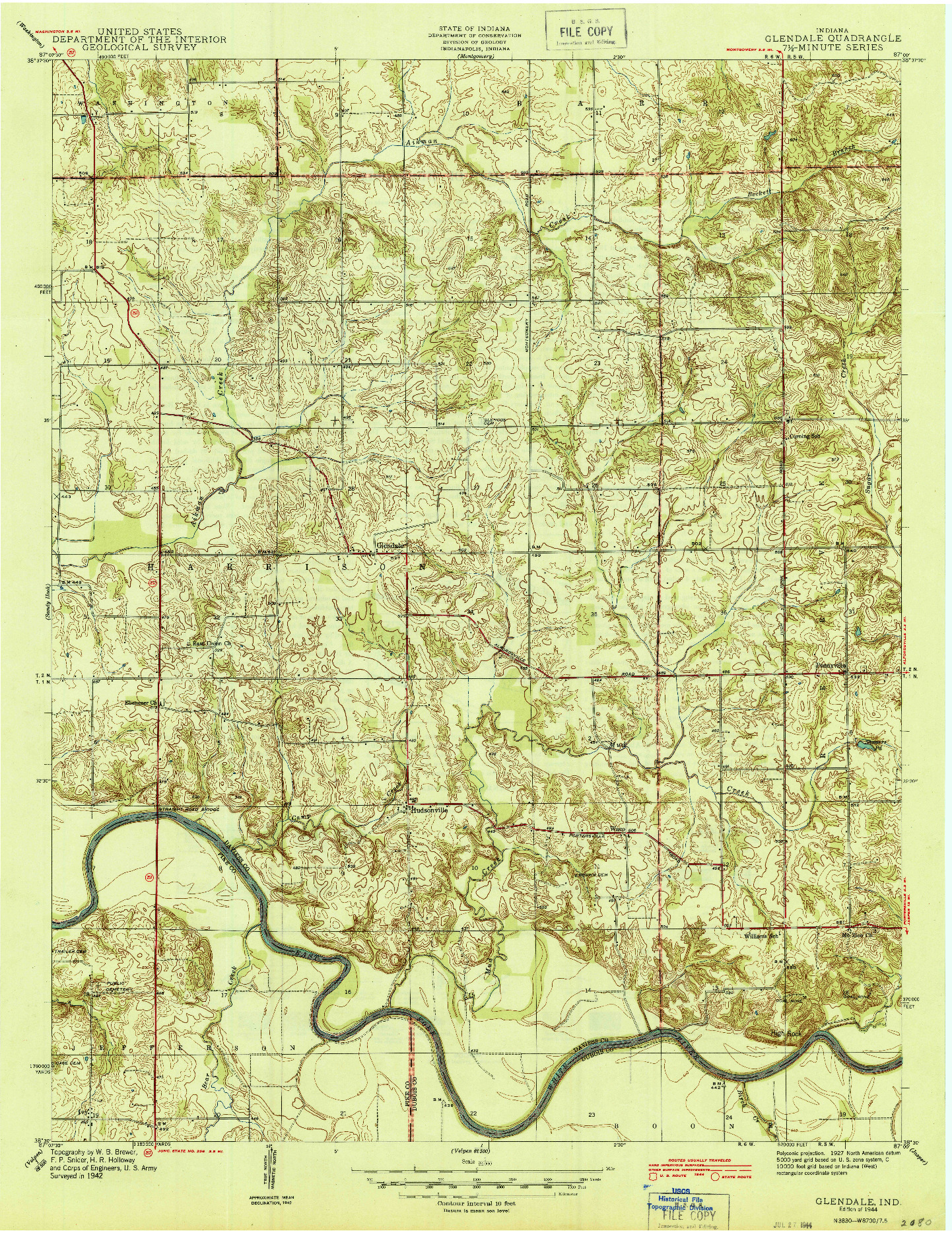 USGS 1:24000-SCALE QUADRANGLE FOR GLENDALE, IN 1944