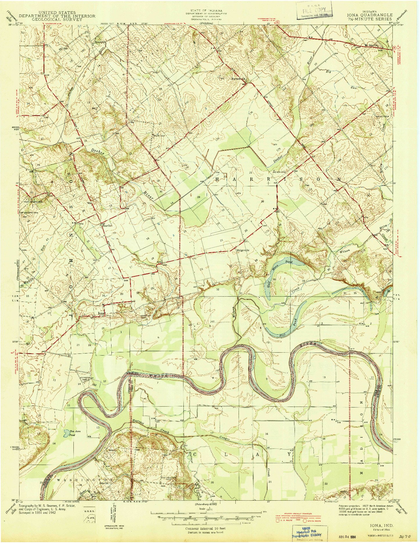 USGS 1:24000-SCALE QUADRANGLE FOR IONA, IN 1944