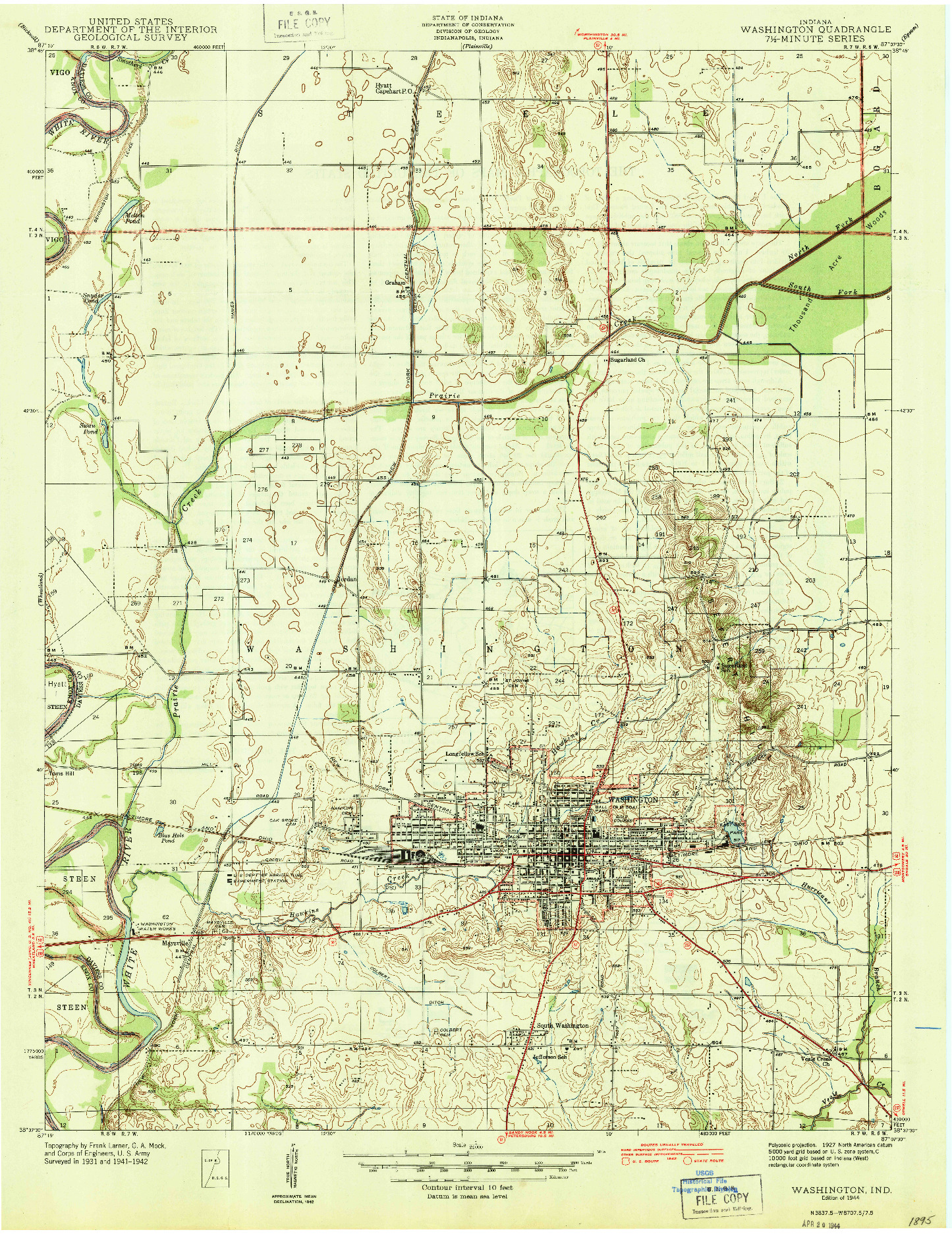 USGS 1:24000-SCALE QUADRANGLE FOR WASHINGTON, IN 1944