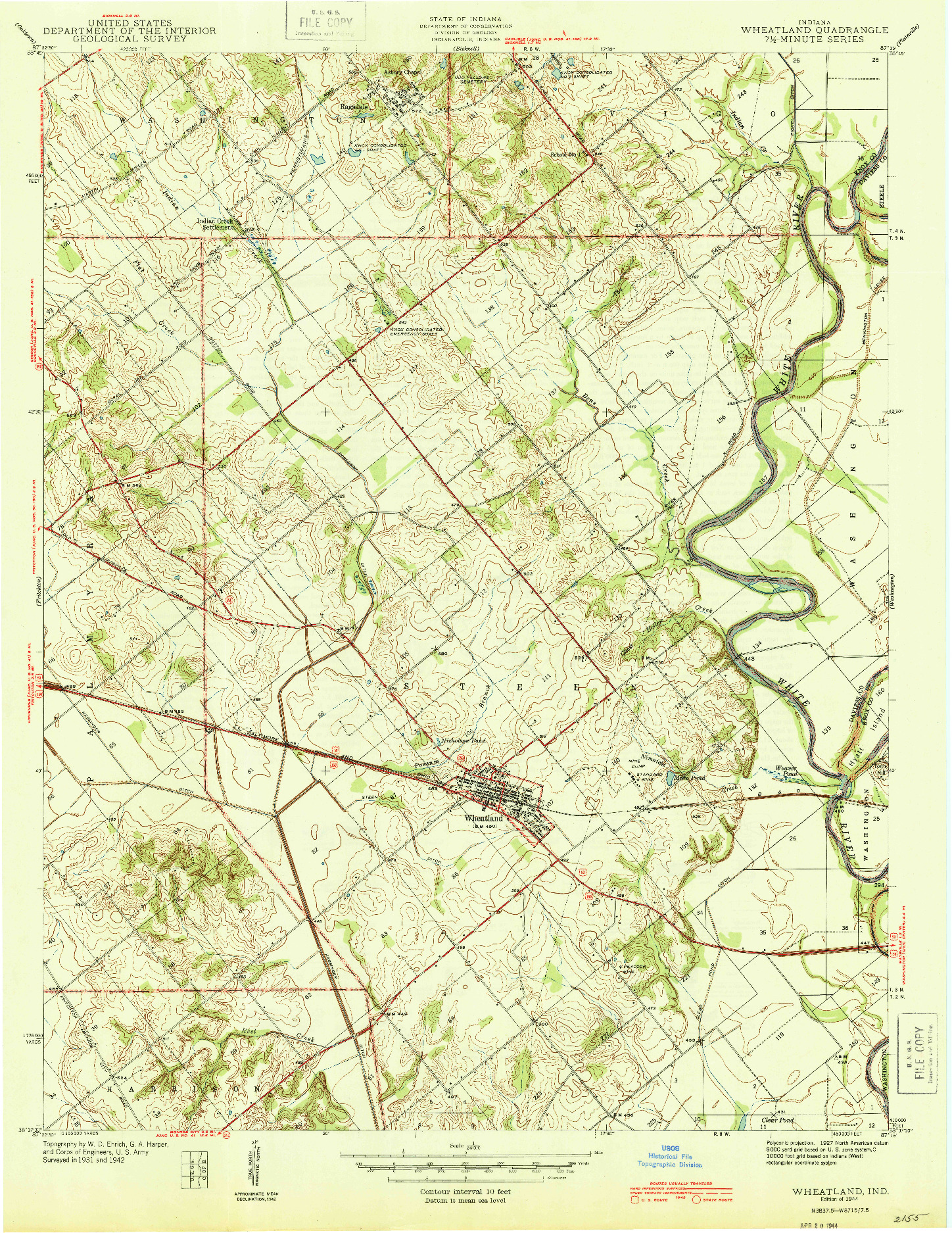USGS 1:24000-SCALE QUADRANGLE FOR WHEATLAND, IN 1944