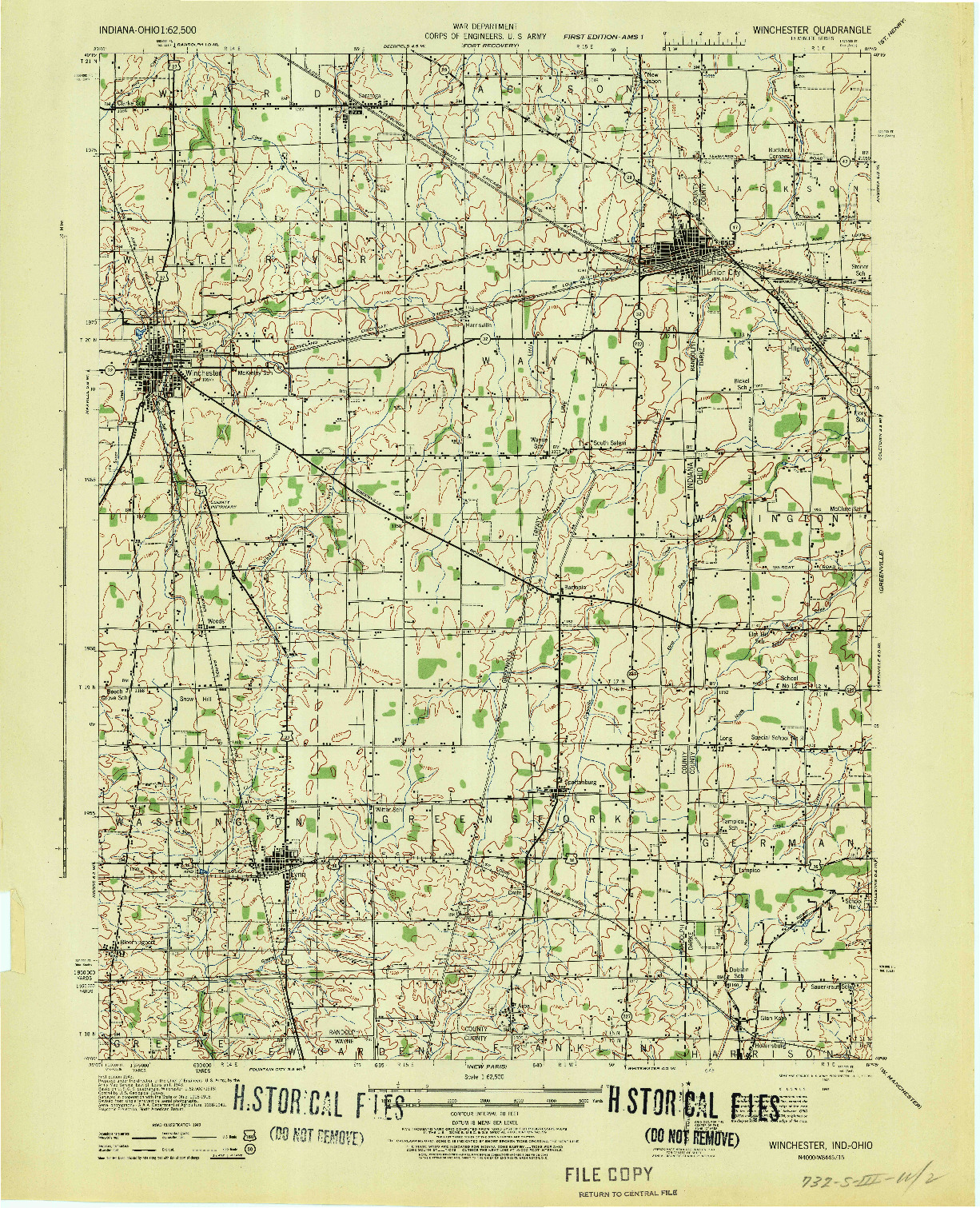 USGS 1:62500-SCALE QUADRANGLE FOR WINCHESTER, IN 1943