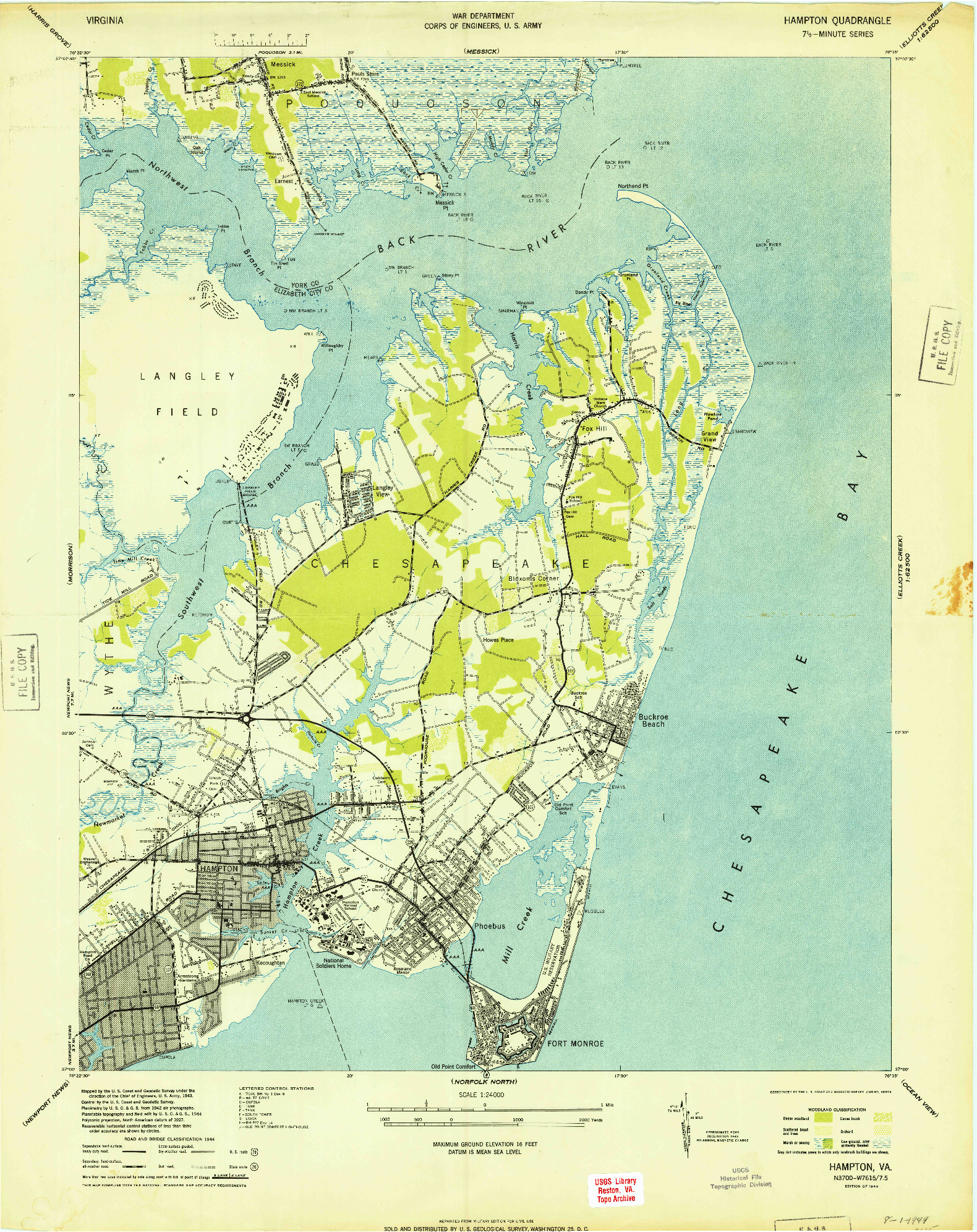 USGS 1:24000-SCALE QUADRANGLE FOR HAMPTON, VA 1944