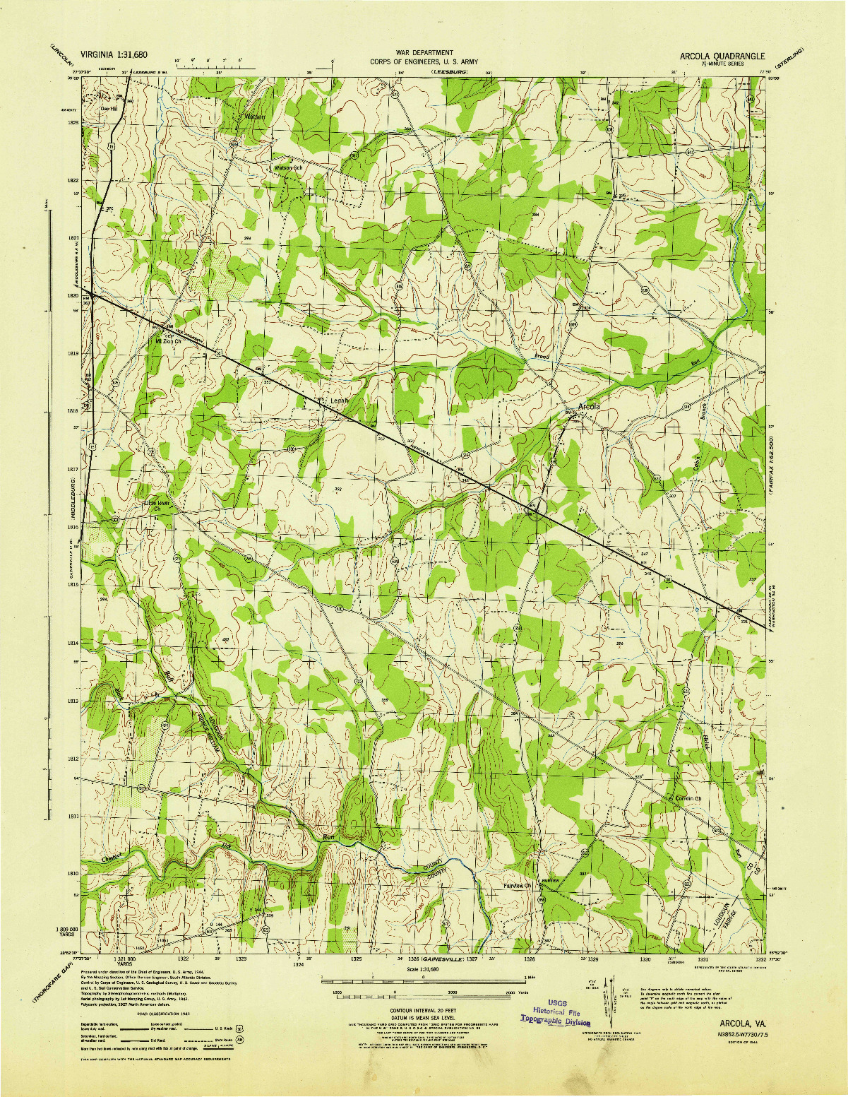 USGS 1:31680-SCALE QUADRANGLE FOR ARCOLA, VA 1944