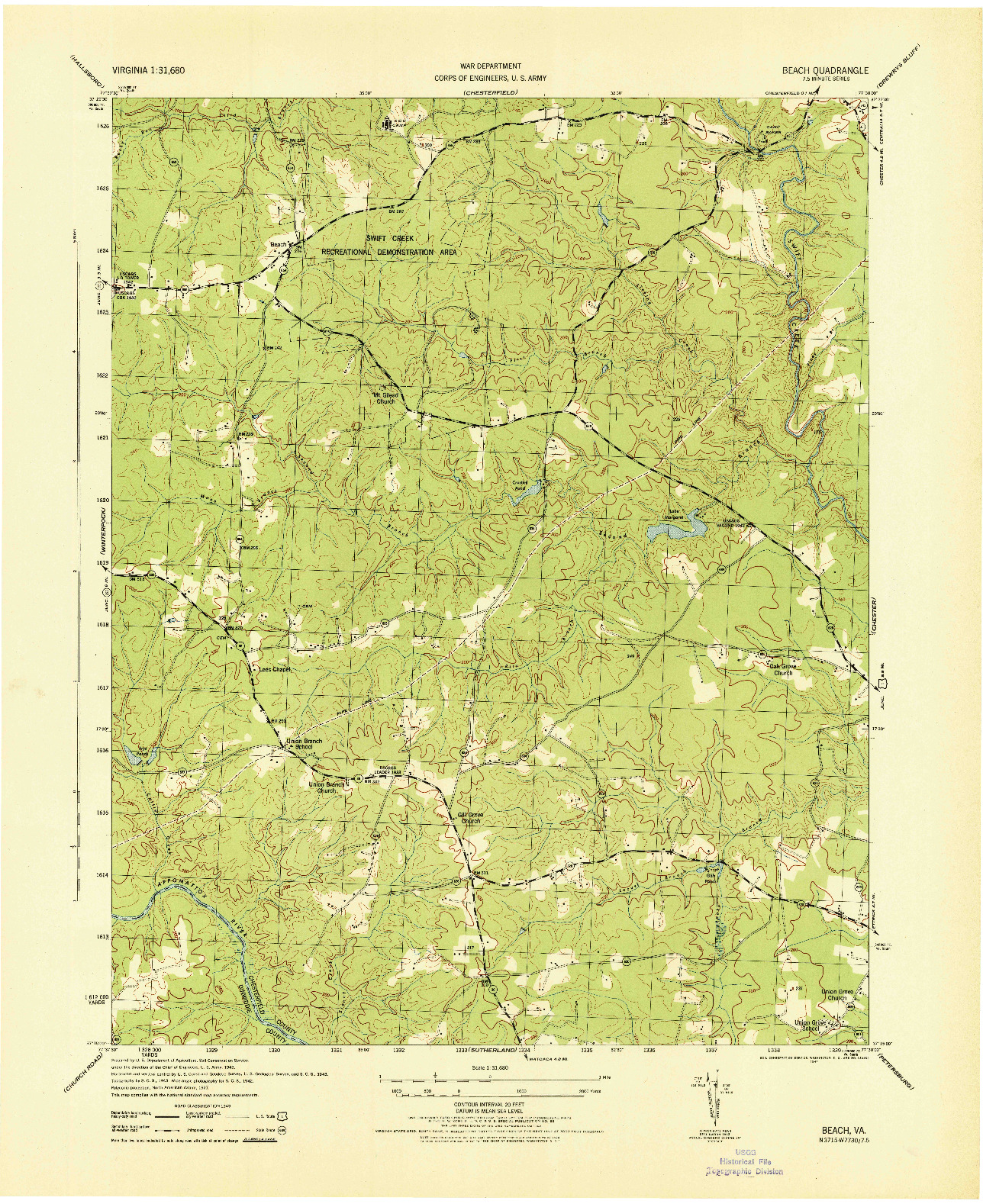 USGS 1:31680-SCALE QUADRANGLE FOR BEACH, VA 1944