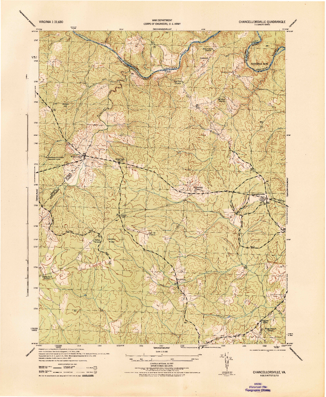 USGS 1:31680-SCALE QUADRANGLE FOR CHANCELLORSVILLE, VA 1944
