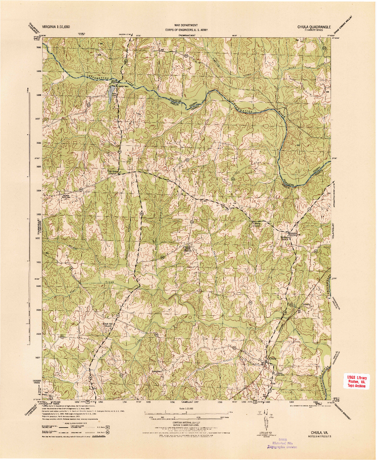 USGS 1:31680-SCALE QUADRANGLE FOR CHULA, VA 1944