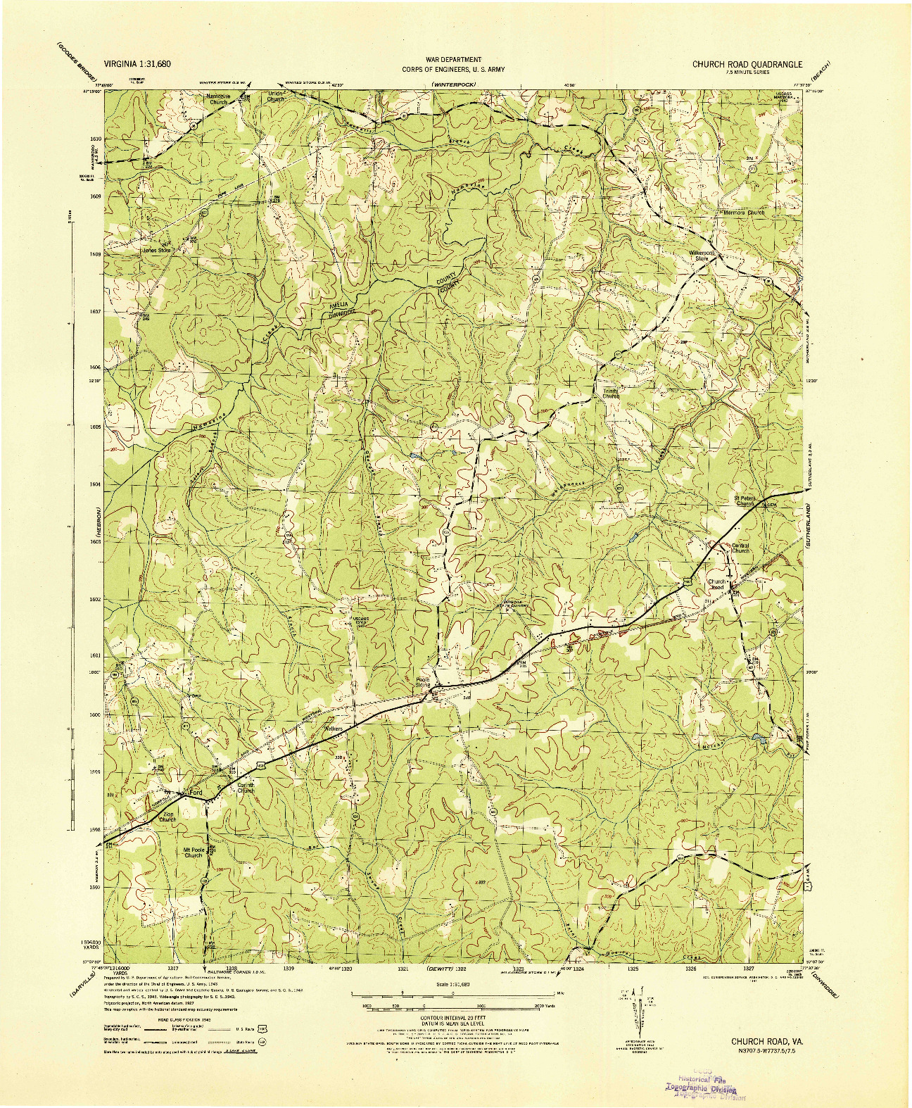 USGS 1:31680-SCALE QUADRANGLE FOR CHURCH ROAD, VA 1944