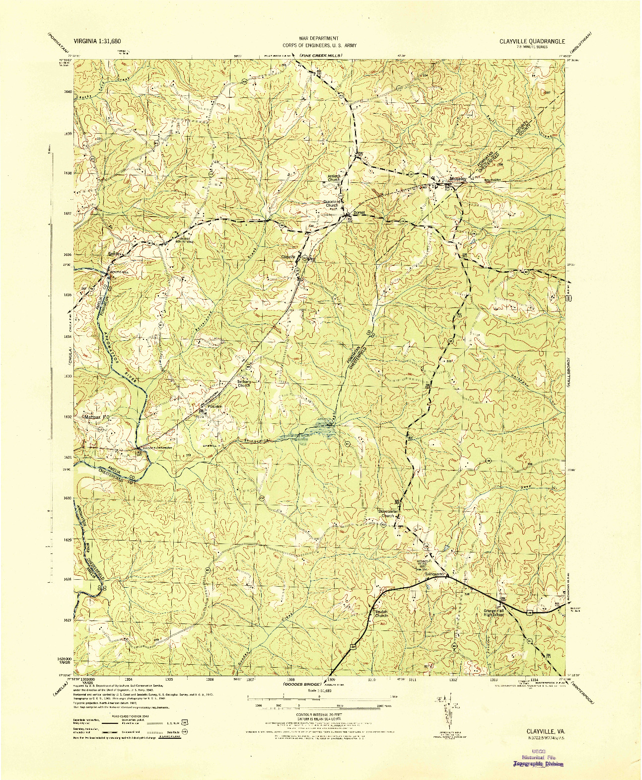 USGS 1:31680-SCALE QUADRANGLE FOR CLAYVILLE, VA 1944