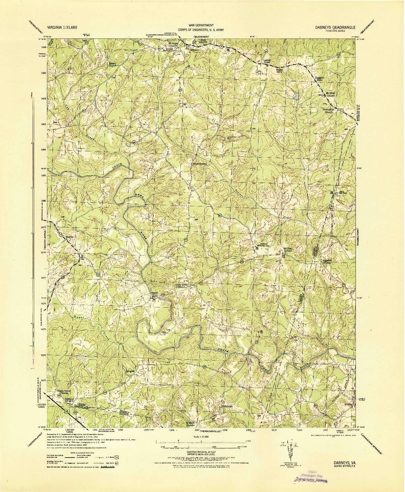 USGS 1:31680-SCALE QUADRANGLE FOR DABNEYS, VA 1944