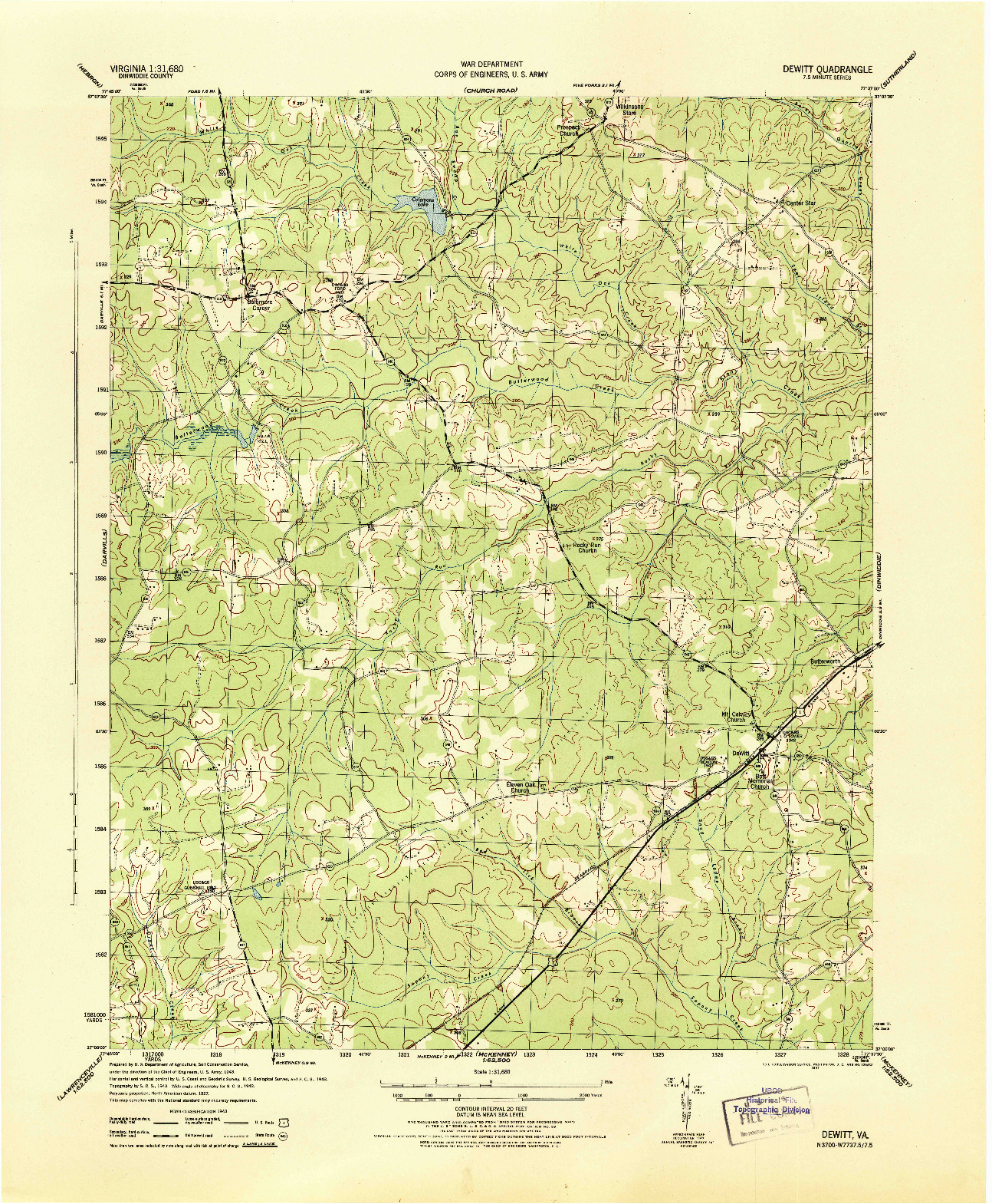 USGS 1:31680-SCALE QUADRANGLE FOR DEWITT, VA 1944