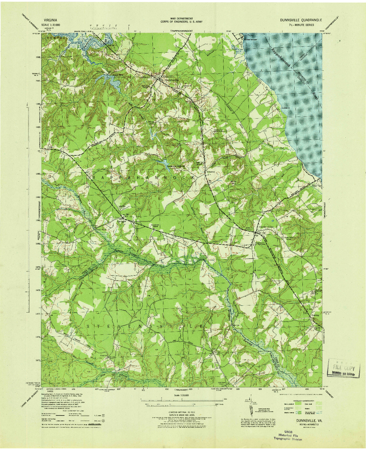 USGS 1:31680-SCALE QUADRANGLE FOR DUNNSVILLE, VA 1944