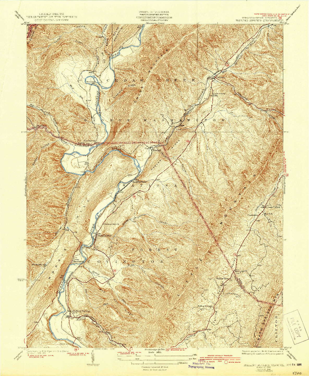 USGS 1:31680-SCALE QUADRANGLE FOR FALLING SPRING, VA 1932