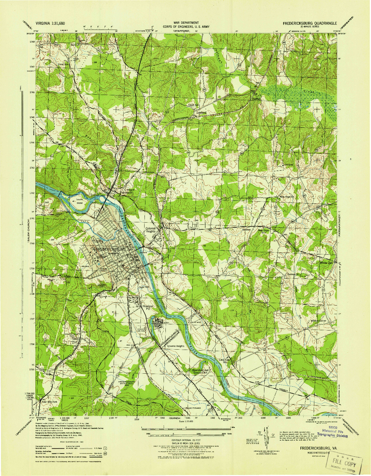 USGS 1:31680-SCALE QUADRANGLE FOR FREDERICKSBURG, VA 1944