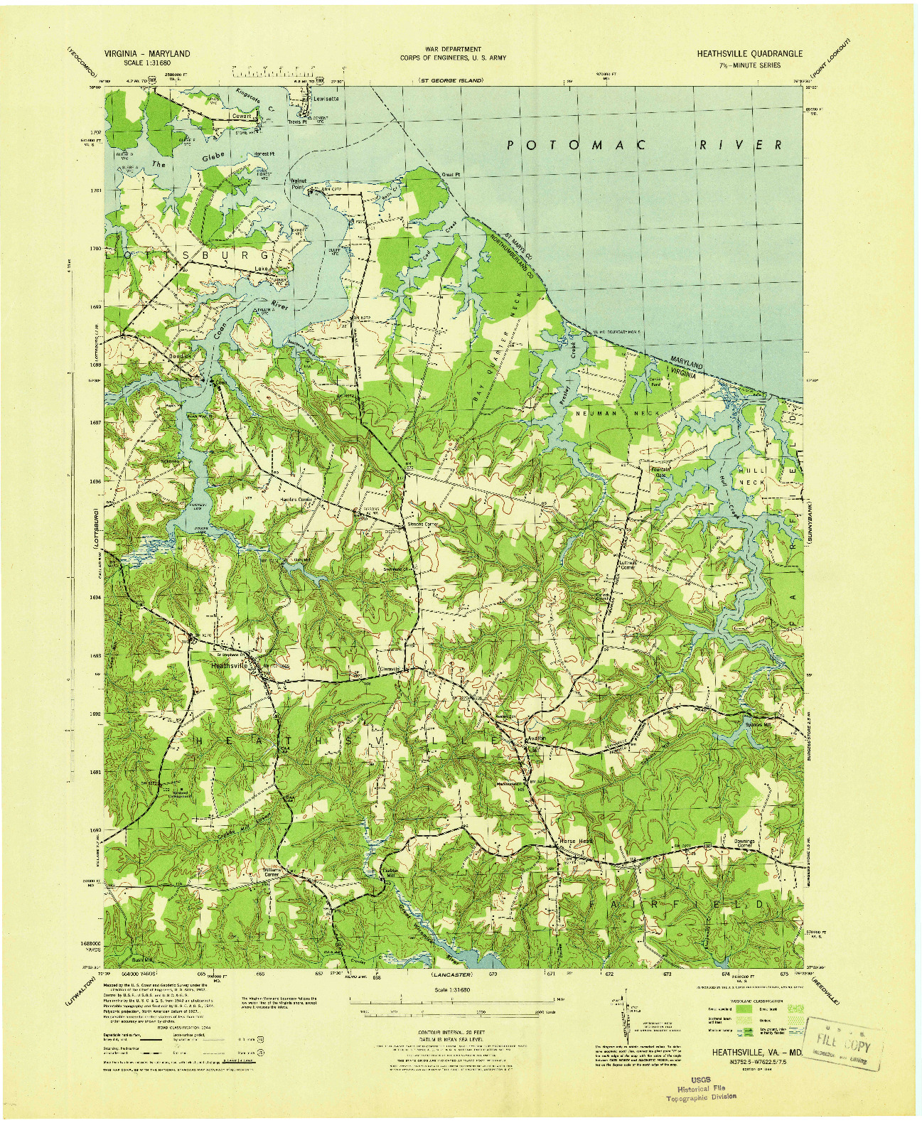USGS 1:31680-SCALE QUADRANGLE FOR HEATHSVILLE, VA 1944