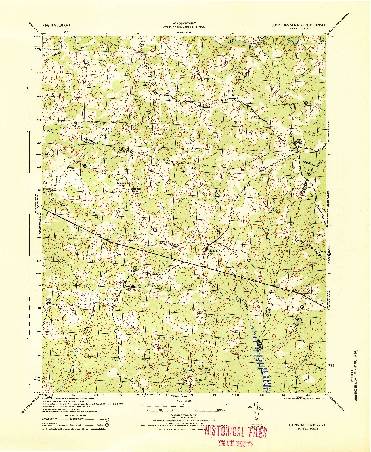 USGS 1:31680-SCALE QUADRANGLE FOR JOHNSONS SPRINGS, VA 1944