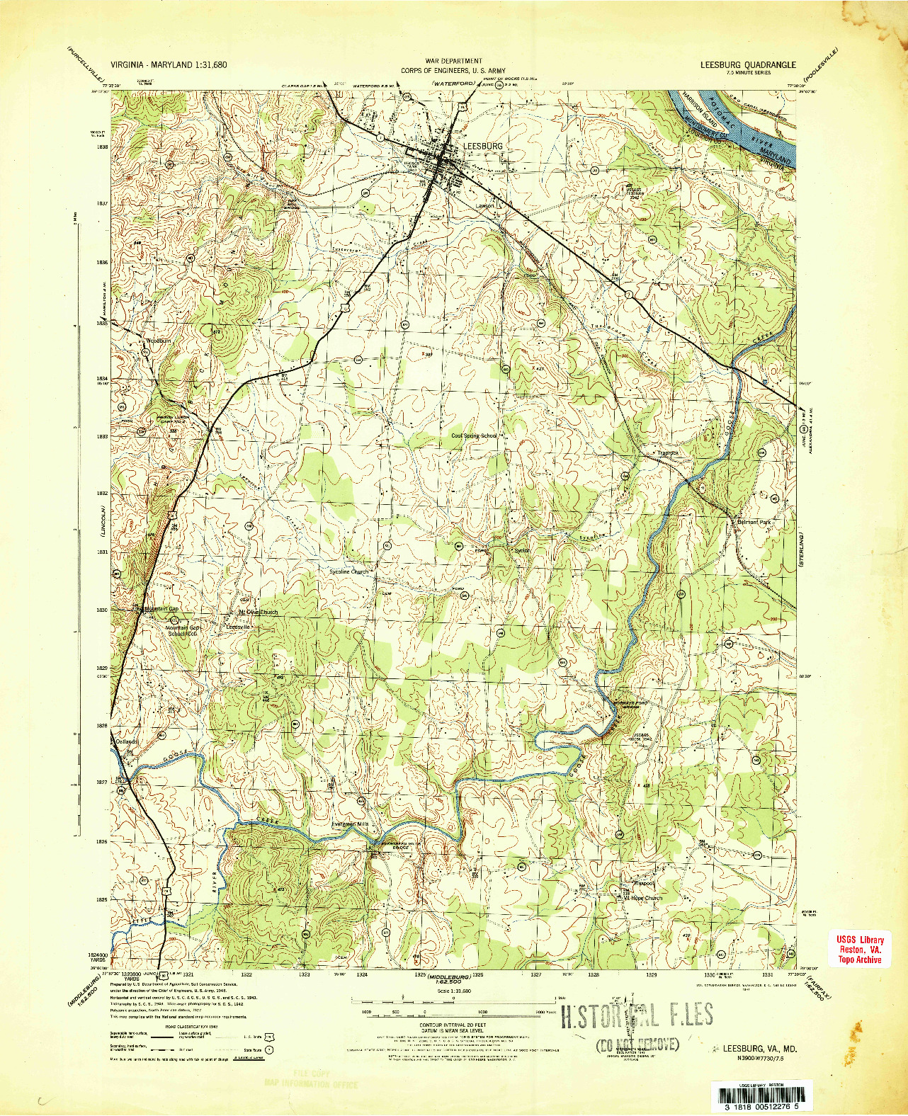 USGS 1:31680-SCALE QUADRANGLE FOR LEESBURG, VA 1944