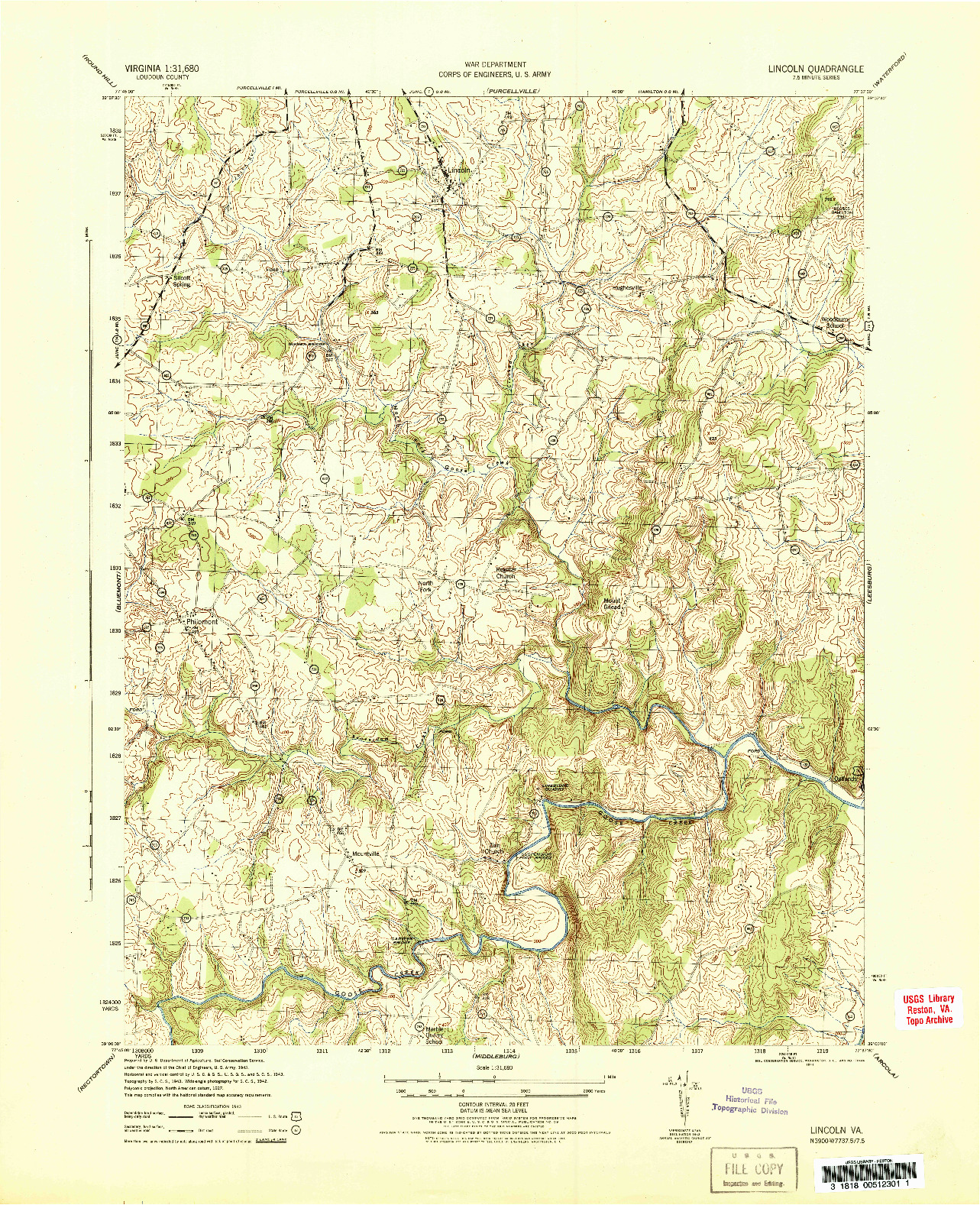 USGS 1:31680-SCALE QUADRANGLE FOR LINCOLN, VA 1944