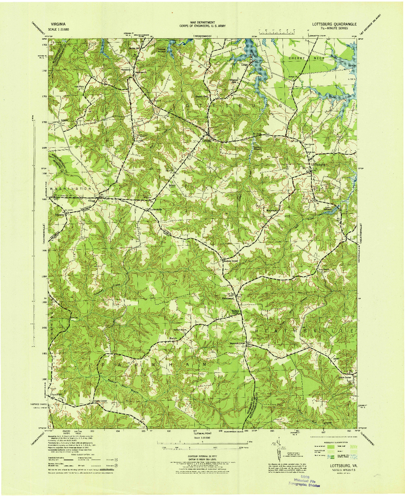 USGS 1:31680-SCALE QUADRANGLE FOR LOTTSBURG, VA 1944