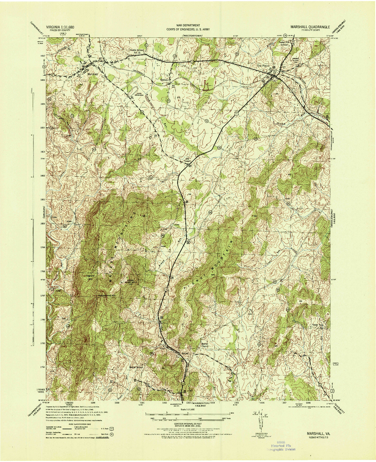 USGS 1:31680-SCALE QUADRANGLE FOR MARSHALL, VA 1944