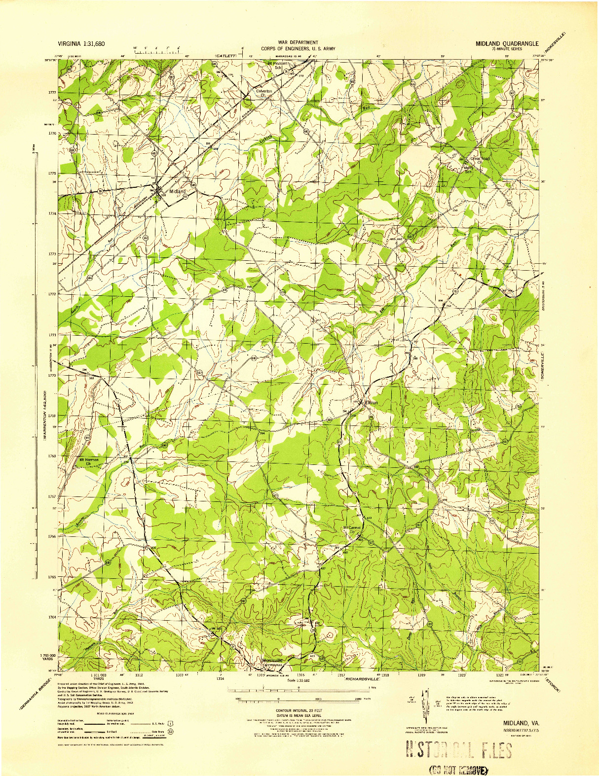 USGS 1:31680-SCALE QUADRANGLE FOR MIDLAND, VA 1944