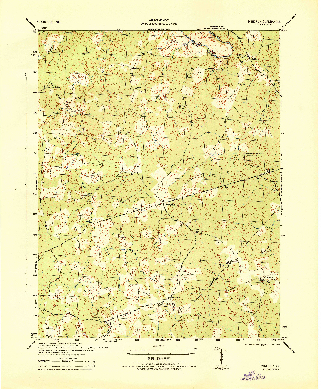 USGS 1:31680-SCALE QUADRANGLE FOR MINE RUN, VA 1944