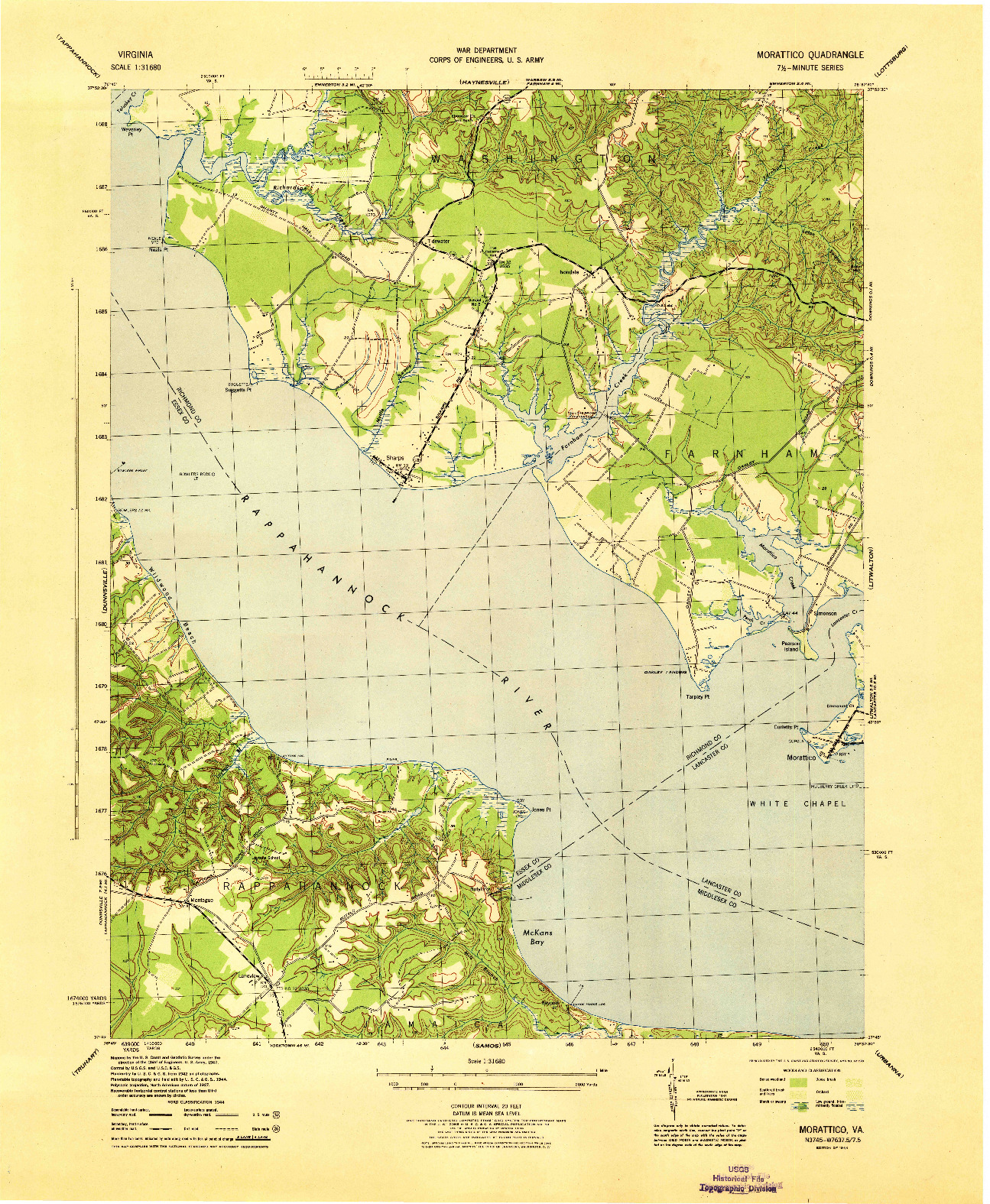 USGS 1:31680-SCALE QUADRANGLE FOR MORATTICO, VA 1944
