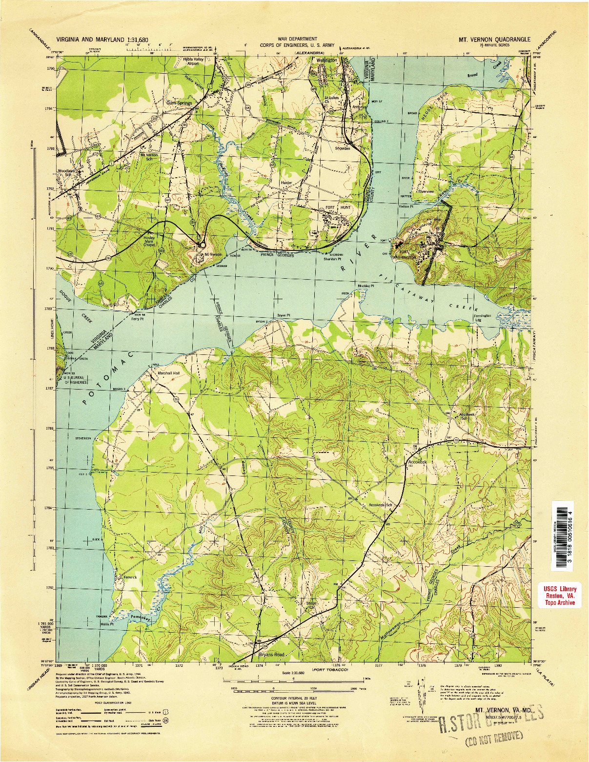 USGS 1:31680-SCALE QUADRANGLE FOR MOUNT VERNON, VA 1944
