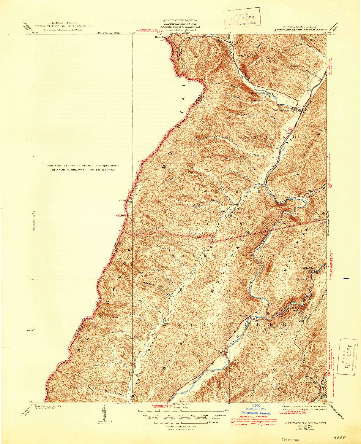 USGS 1:31680-SCALE QUADRANGLE FOR MOUNTAIN GROVE, VA 1933