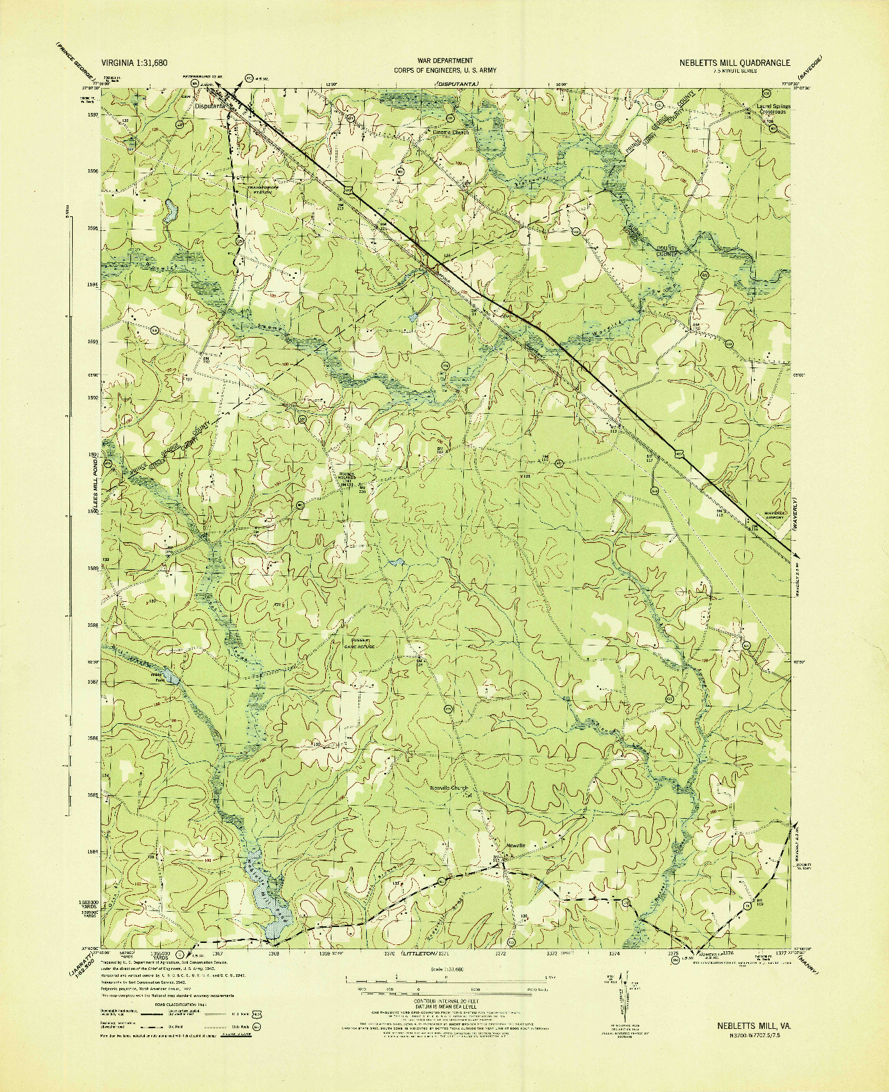 USGS 1:31680-SCALE QUADRANGLE FOR NEBLETTS MILL, VA 1944