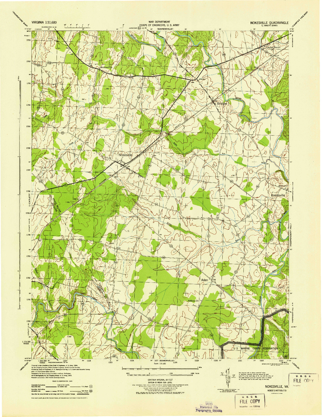 USGS 1:31680-SCALE QUADRANGLE FOR NOKESVILLE, VA 1944