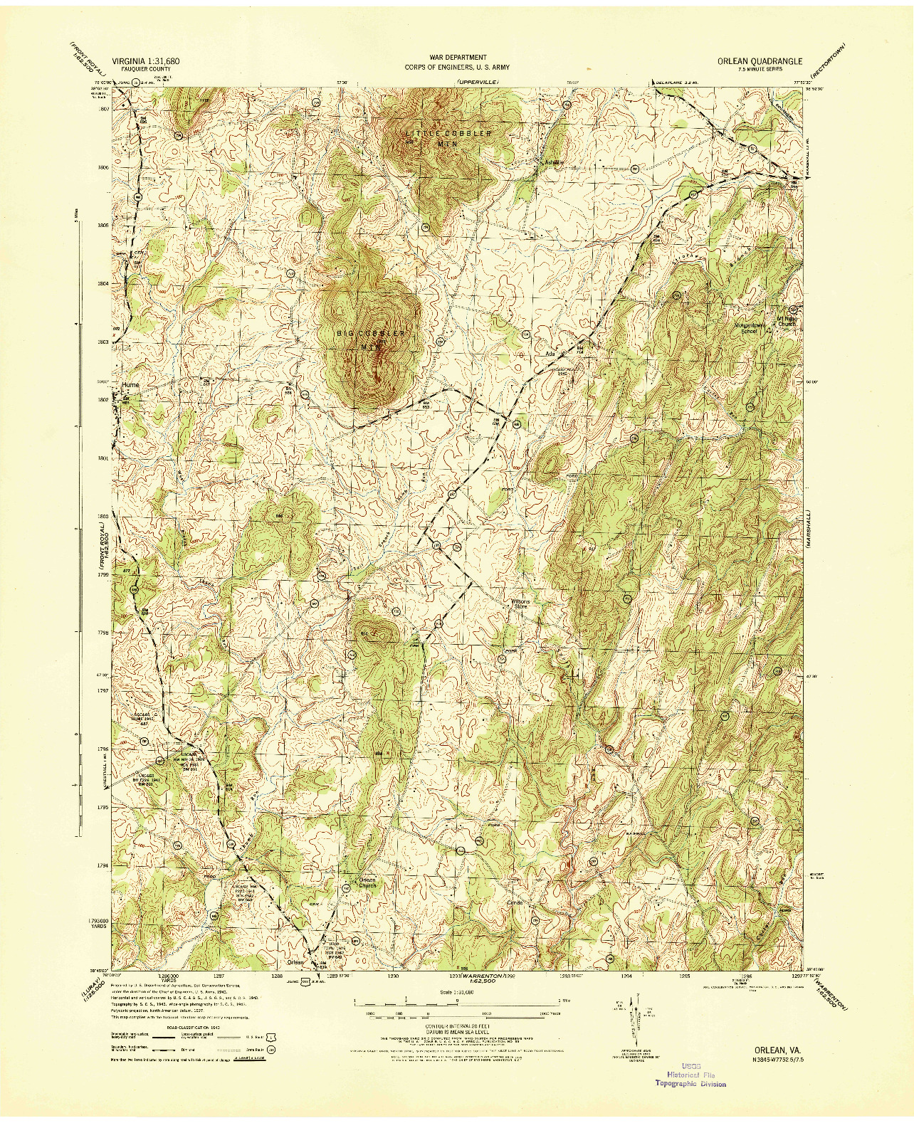 USGS 1:31680-SCALE QUADRANGLE FOR ORLEAN, VA 1944