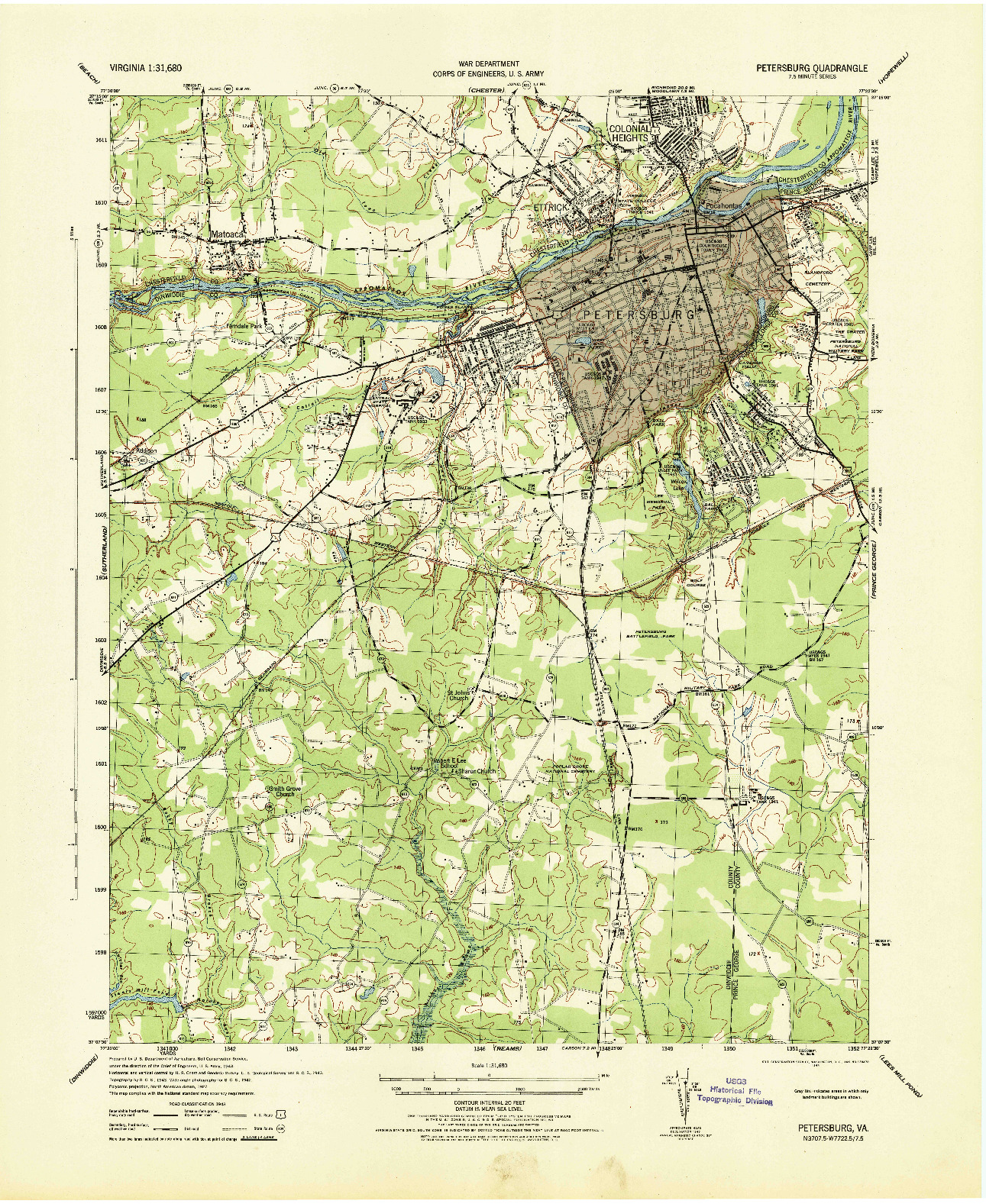 USGS 1:31680-SCALE QUADRANGLE FOR PETERSBURG, VA 1944