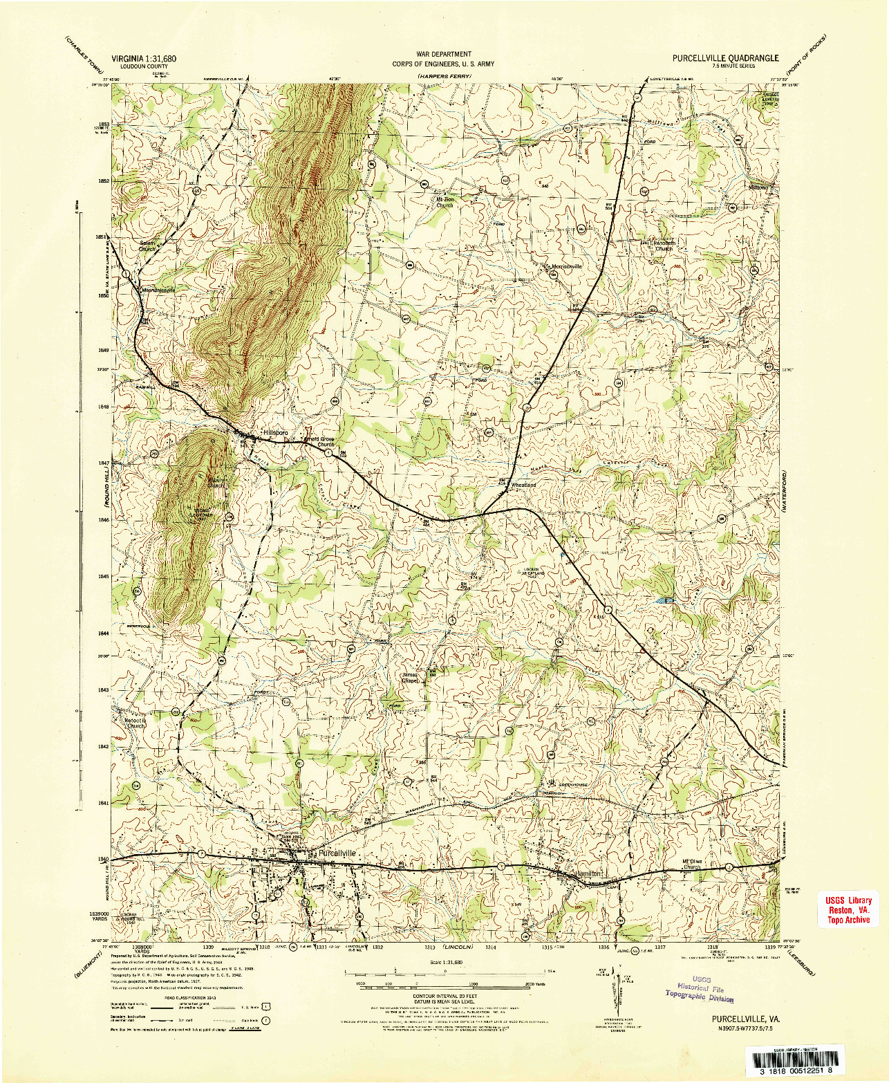 USGS 1:31680-SCALE QUADRANGLE FOR PURCELLVILLE, VA 1944