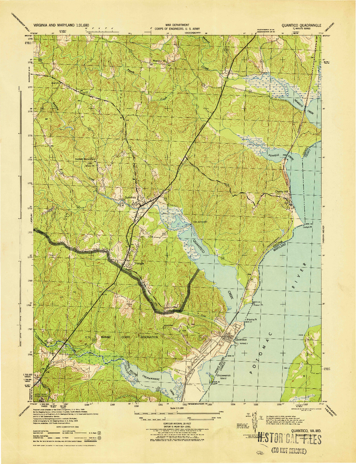 USGS 1:31680-SCALE QUADRANGLE FOR QUANTICO, VA 1944