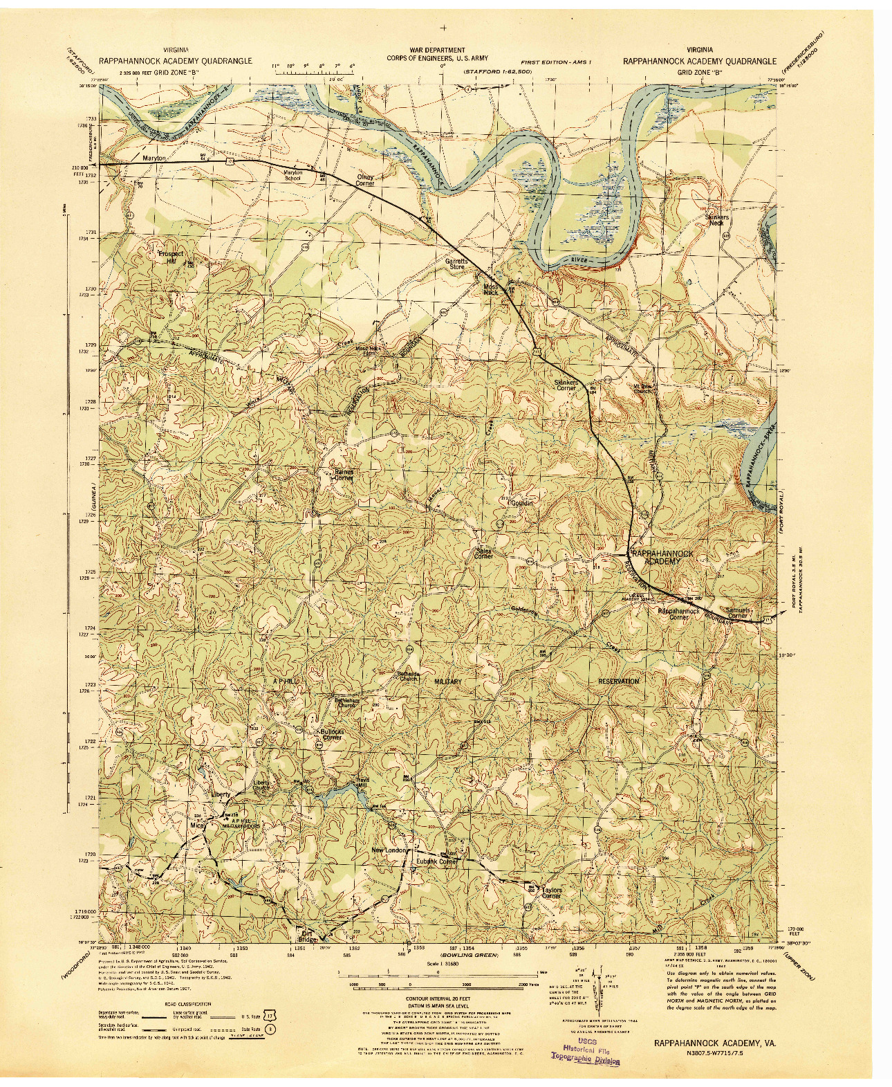 USGS 1:31680-SCALE QUADRANGLE FOR RAPPAHANNOCK ACADEMY, VA 1942