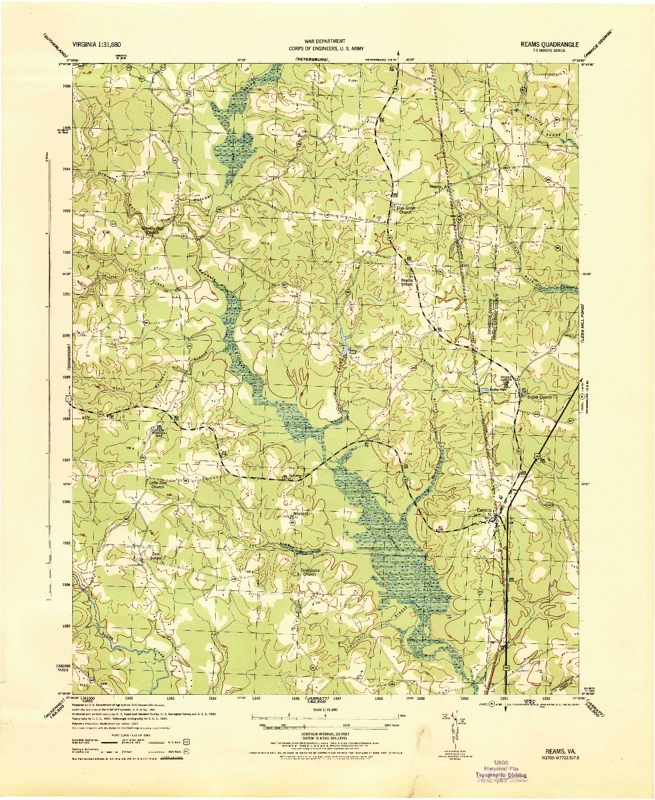 USGS 1:31680-SCALE QUADRANGLE FOR REAMS, VA 1944
