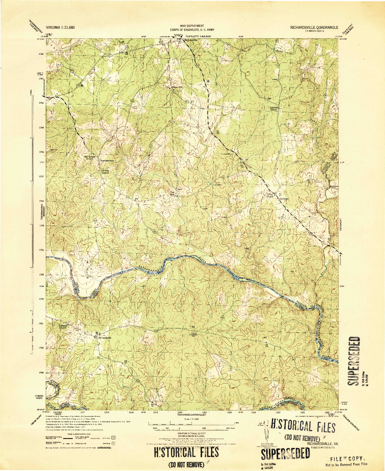 USGS 1:31680-SCALE QUADRANGLE FOR RICHARDSVILLE, VA 1944