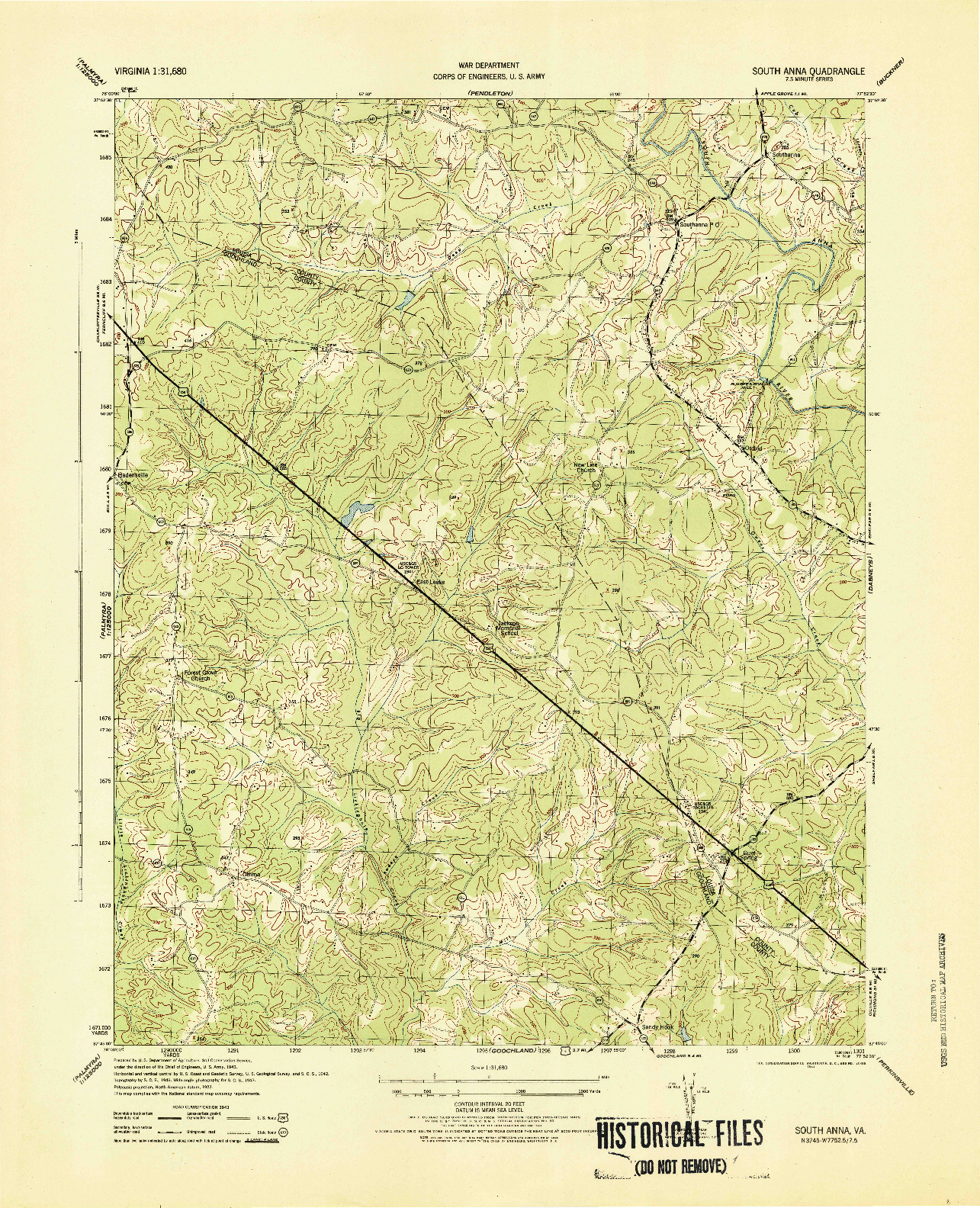 USGS 1:31680-SCALE QUADRANGLE FOR SOUTH ANNA, VA 1944