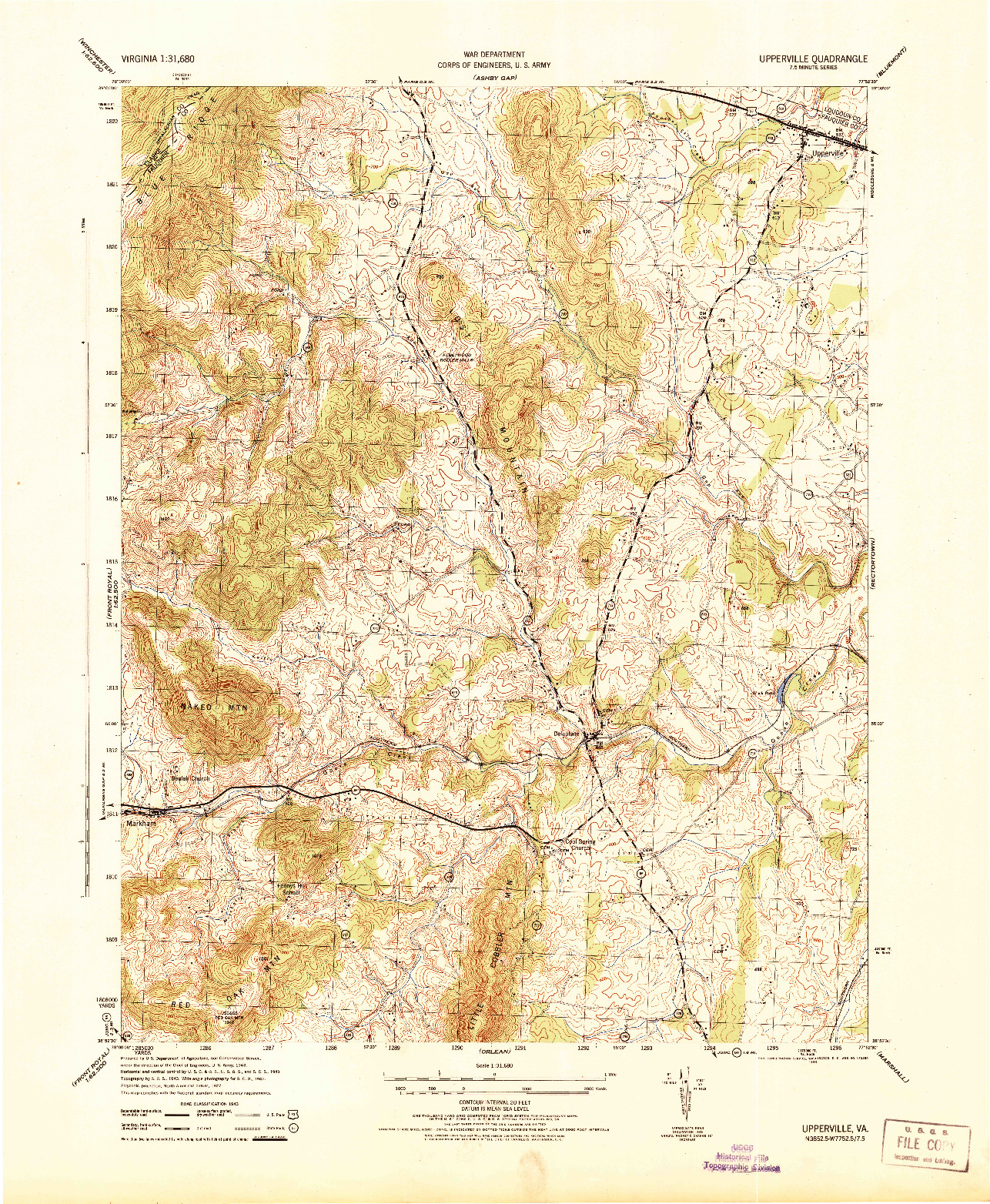 USGS 1:31680-SCALE QUADRANGLE FOR UPPERVILLE, VA 1944