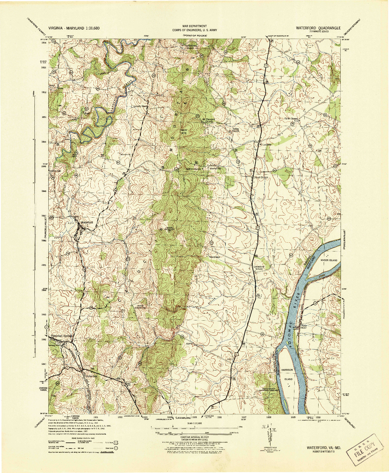 USGS 1:31680-SCALE QUADRANGLE FOR WATERFORD, VA 1944