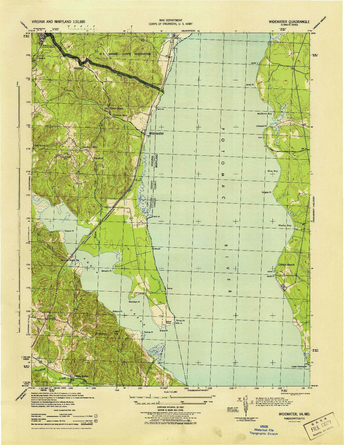 USGS 1:31680-SCALE QUADRANGLE FOR WIDEWATER, VA 1944