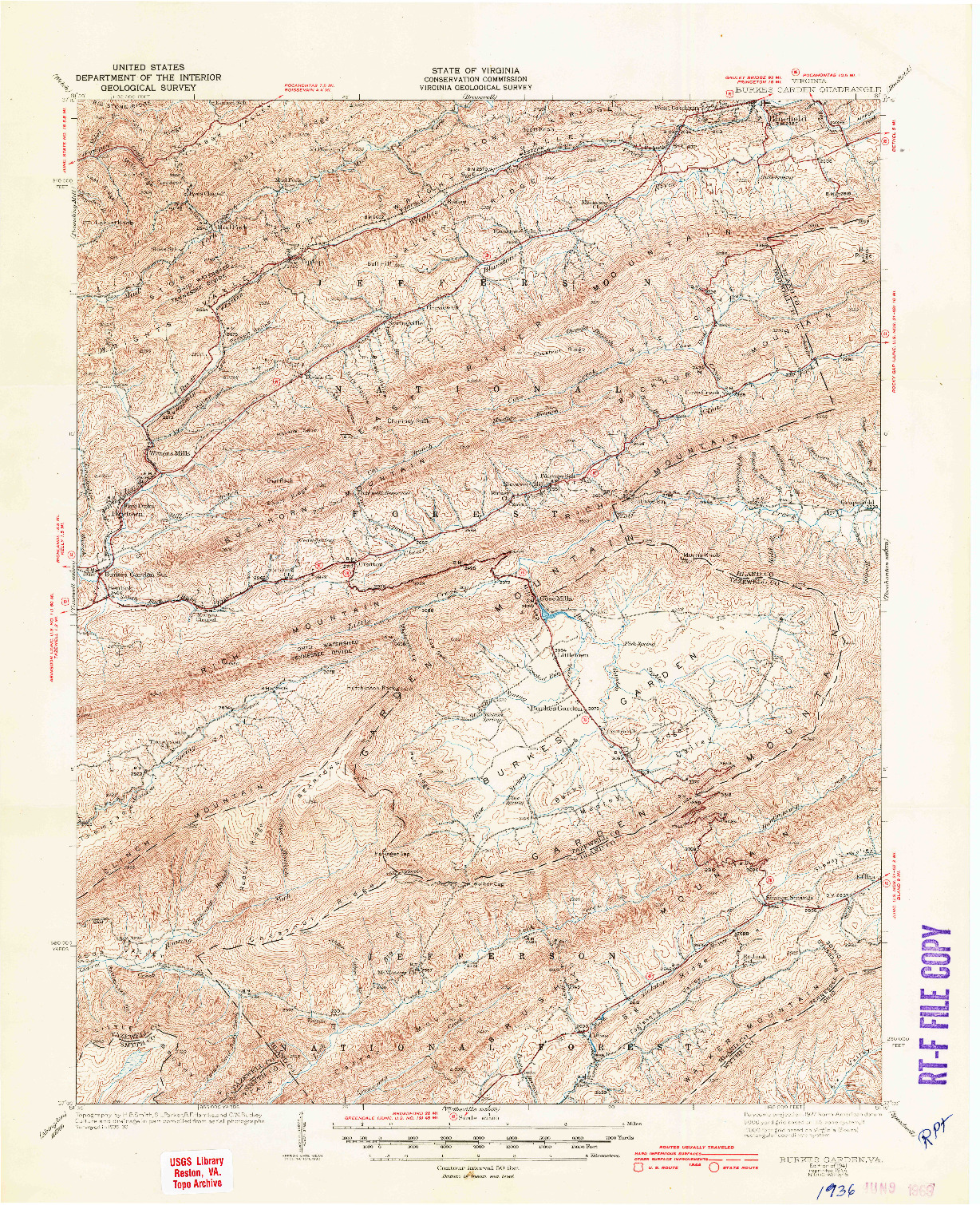 USGS 1:62500-SCALE QUADRANGLE FOR BURKES GARDEN, VA 1941